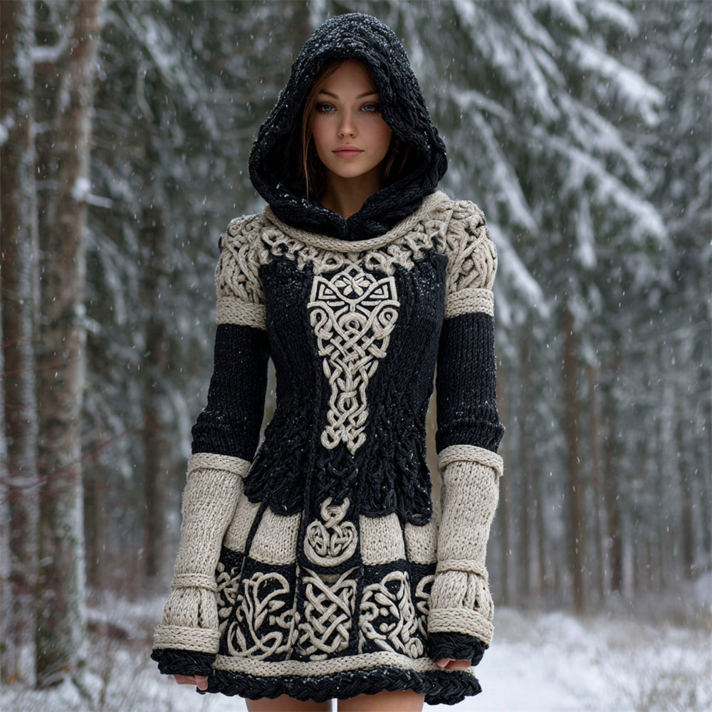 Viking Totem Women's Hooded Knit Mini Dress artswardrobe