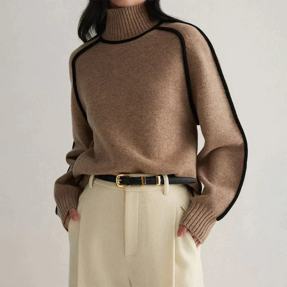 MW | Kaffee Pullover mit hohem Halsausschnitt