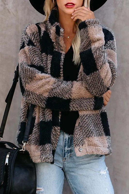 MW | Plüschmantel mit Schalkragen und elegantem Karomuster