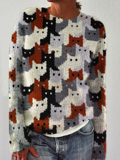 Colorful Cats Knit Art Cozy Sweater elevenforest