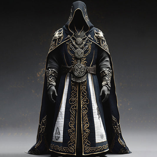 Men's Viking Wolf Celtic Embroidery Contrast Color Stitching Hooded Cloak