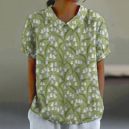 Comstylish Women's Convallaria Majalis Floral Lapel Shirt