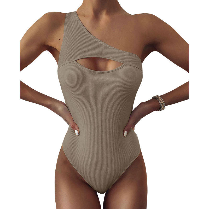 Audelia® | Bikini Color One-shoulder One-piece Swimsuit