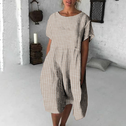 Comstylish Women Vintage Stripes Art Midi Dress