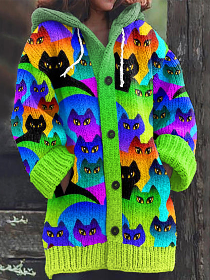 Lovely Rainbow Cats World Pattern Cozy Cardigan Sweater elevenforest