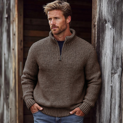 Men's Retro Solid Color Half Zip Collar Sweater elevenforest