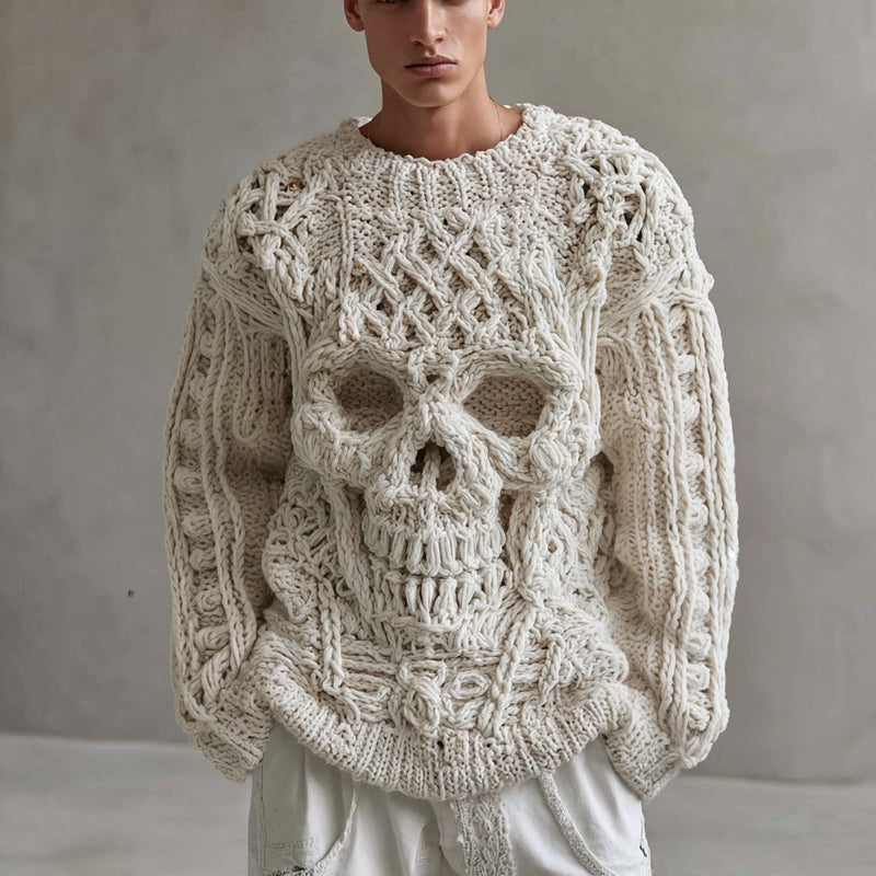 Baumwoll-Strickpullover mit weißem Totenkopf