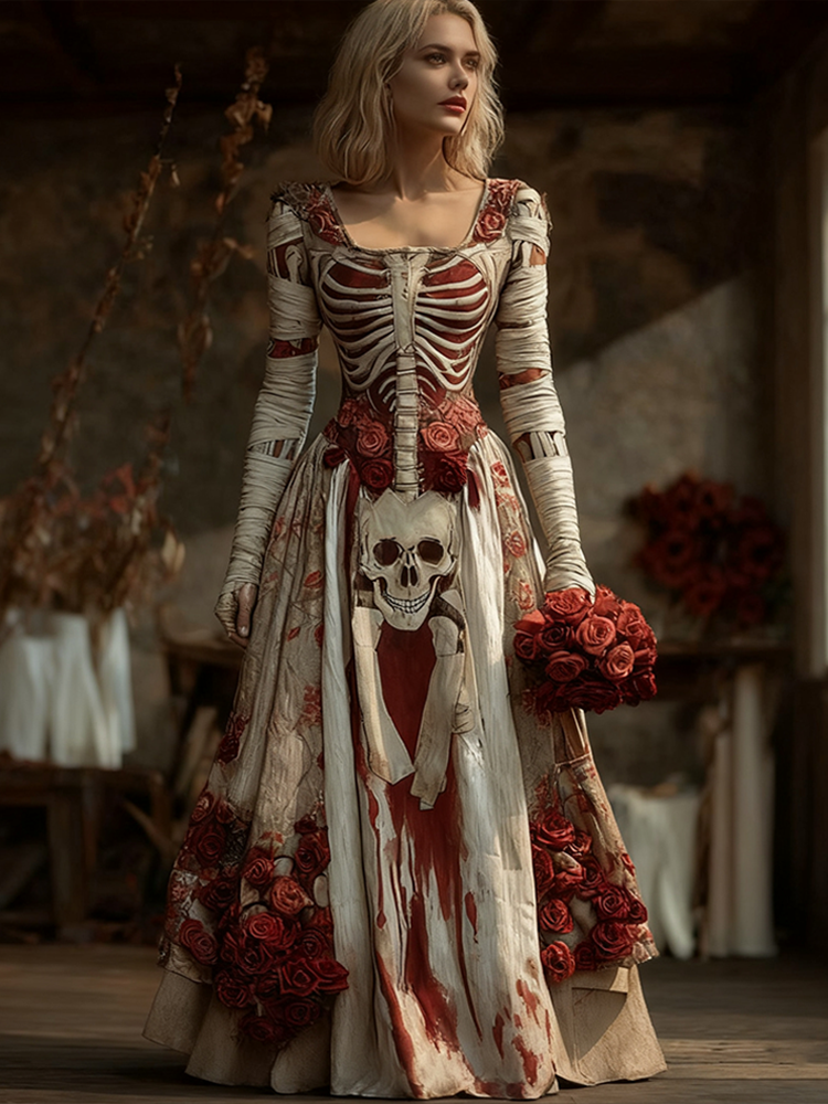 Comstylish Halloween Ghost Bride Women's Cosplay Cotton And Linen Dress