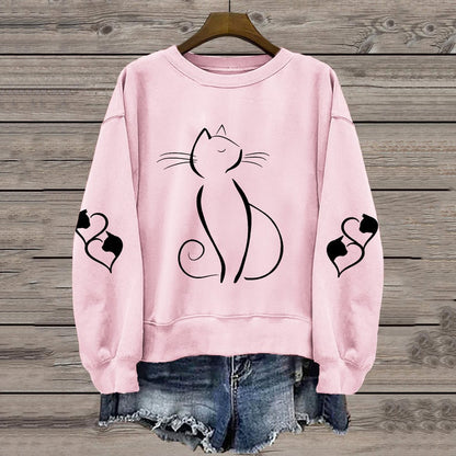 Comstylish Women's Cute Cat Print Casual Sweatshirt