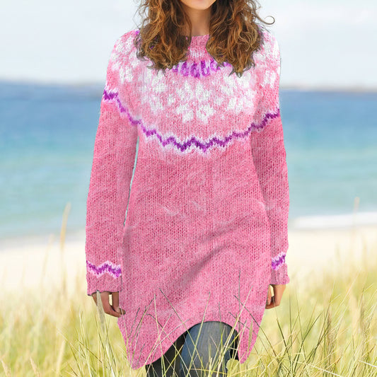 Pink Cancer Awareness Snowflake Jacquard Wool Knit Dress elevenforest