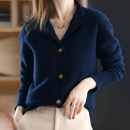 Vintage Solid Color Buttoned Turtleneck Cardigan elevenforest