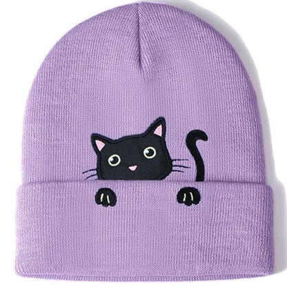 Cat Embroidery Cute Cat Knitted Hat elevenforest