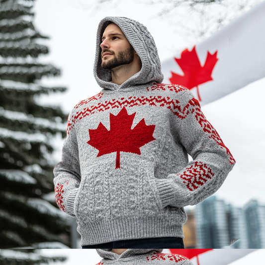 Men's Canada Maple Leaf Pattern Hooded Sweater elevenforest