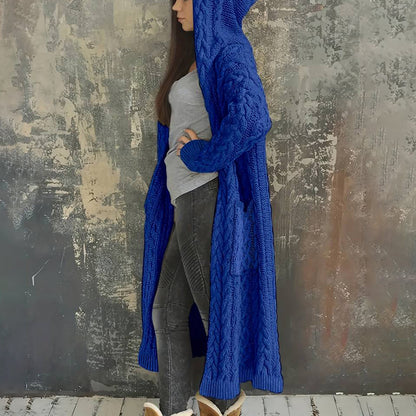 Women'S Solid Color Hooded Knitted Cardigan elevenforest