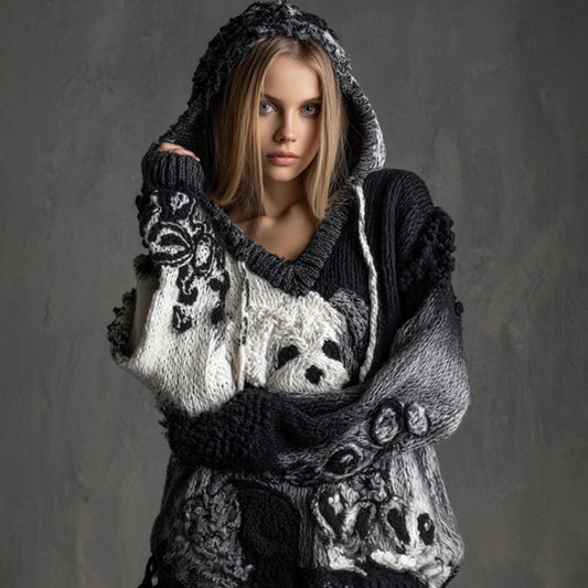Comstylish Women's Vintage Dog Embroidered Hooded Sweater