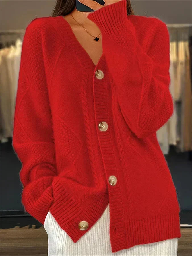 Kaschmirmix-Strickjacke mit zartem Zopfbesatz und Knopfleiste