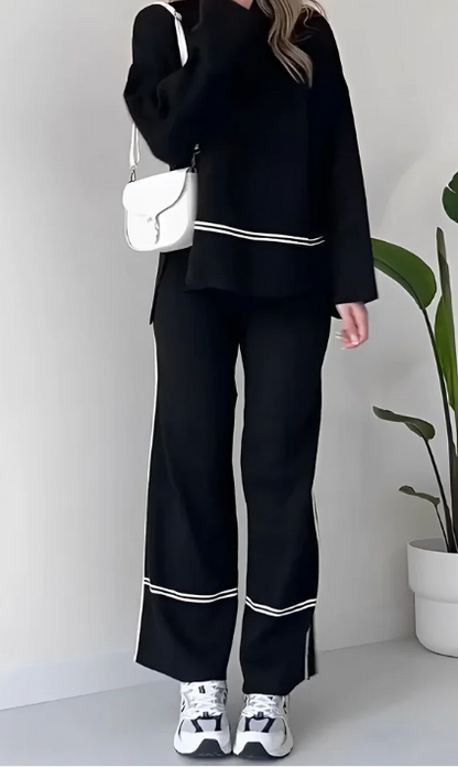 Elara® | Women Spring Summer Solid Color Casual Top Comfortable Design Suit Loose Two-Piece Set Sweater and Pants