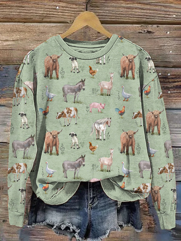 Farm Animals Print Casual Cozy Sweatshirt artswardrobe