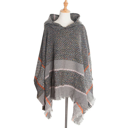 Vintage Herringbone Hooded Pullover Shawl elevenforest