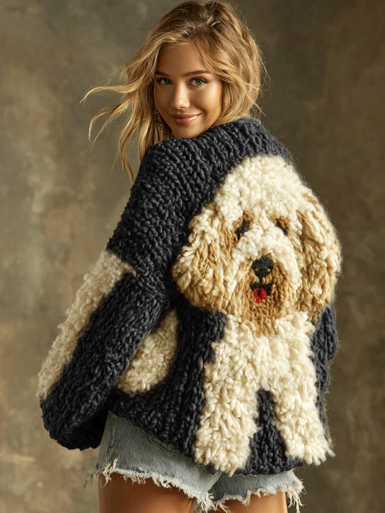 Baumwoll-Strickjacke mit flauschigem Hund