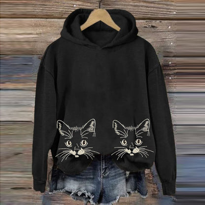 Women's Cute Cat Print Casual Hoodie elevenforest
