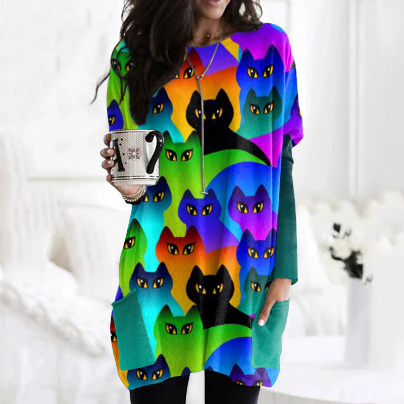 Rainbow Cats World Embroidered Comfy Tunic elevenforest