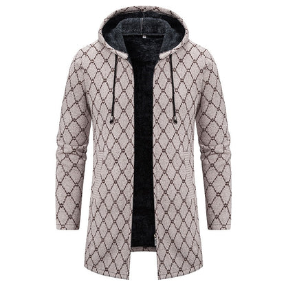 Men's Vintage Knitted Pattern Comfortable Plush Hooded Coat artswardrobe