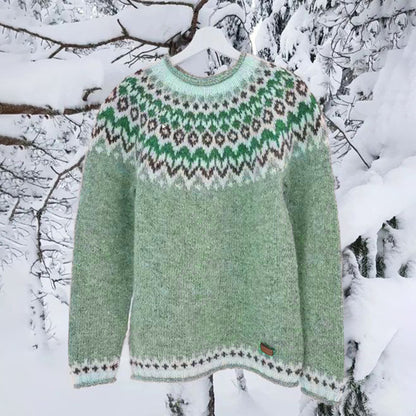 Vintage Icelandic Knit Jacquard Islender Crew Neck Sweater（Unisex） elevenforest