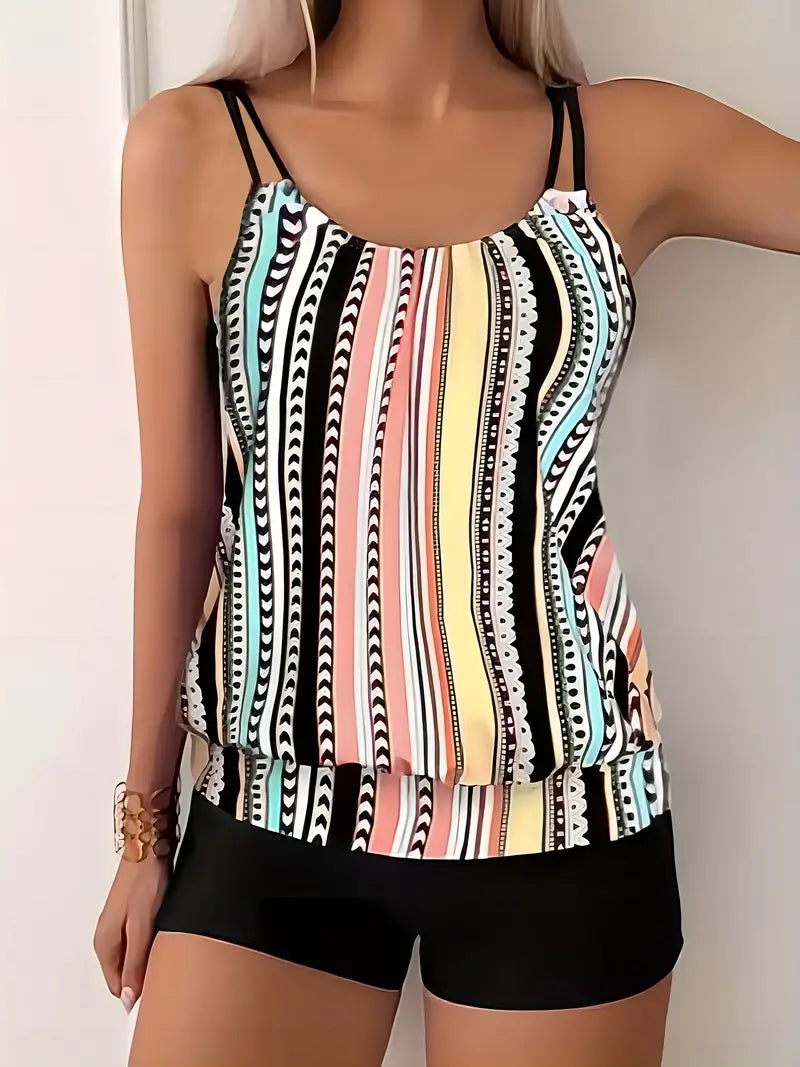 MW | Gestreiftes Tankini mit Druck