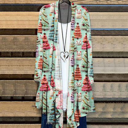 Christmas Tree Cute Cat 3D Print Cardigan elevenforest