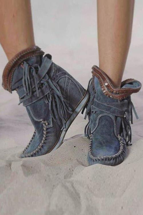 Wildleder-Mokassin-Stiefel mit Fransen