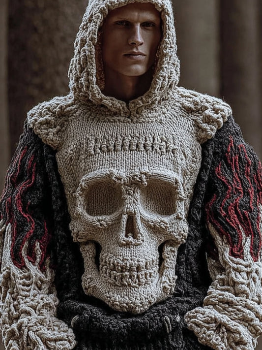 Man Halloween Big Skull Flame Ancient Hooded Sweater elevenforest
