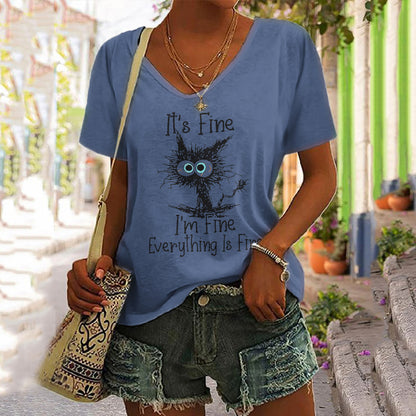 It's Fine I'm Fine Everything Is Fine Funny V Neck Short Sleeve T-Shirt elevenforest