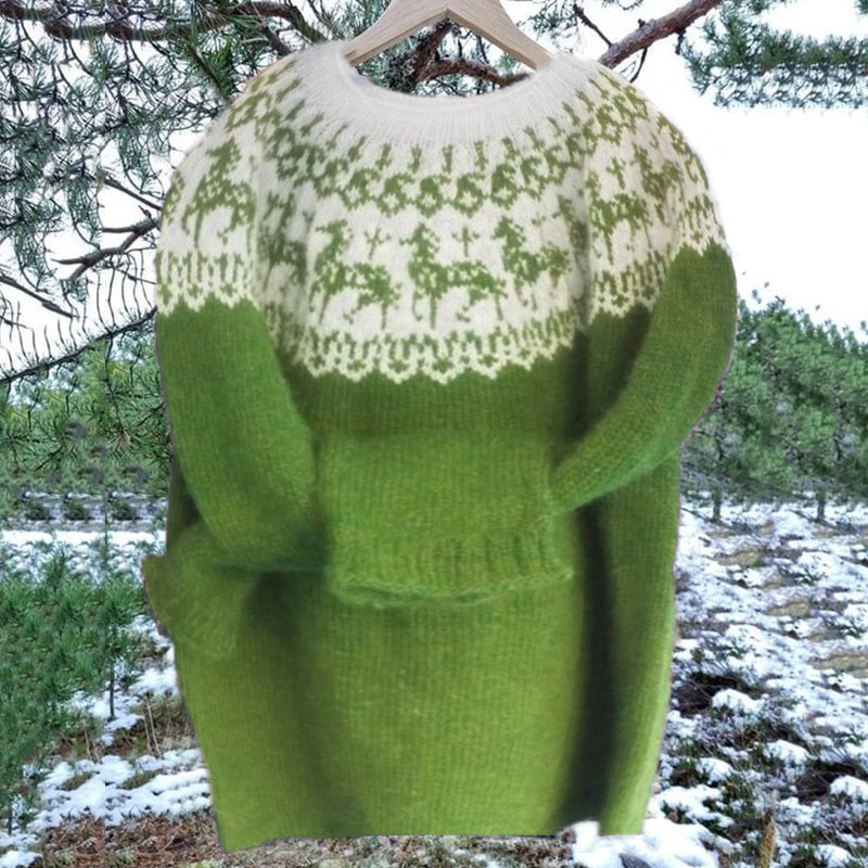 Vintage Icelandic Horse Knit Jacquard Warmth Crew Neck Sweater（Unisex） elevenforest