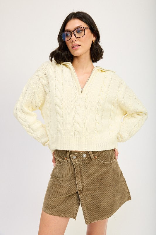 Daniela® | Half zip cable knit sweater