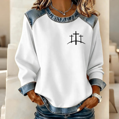 Comstylish Women's Faith Cross Print Sweatshirt