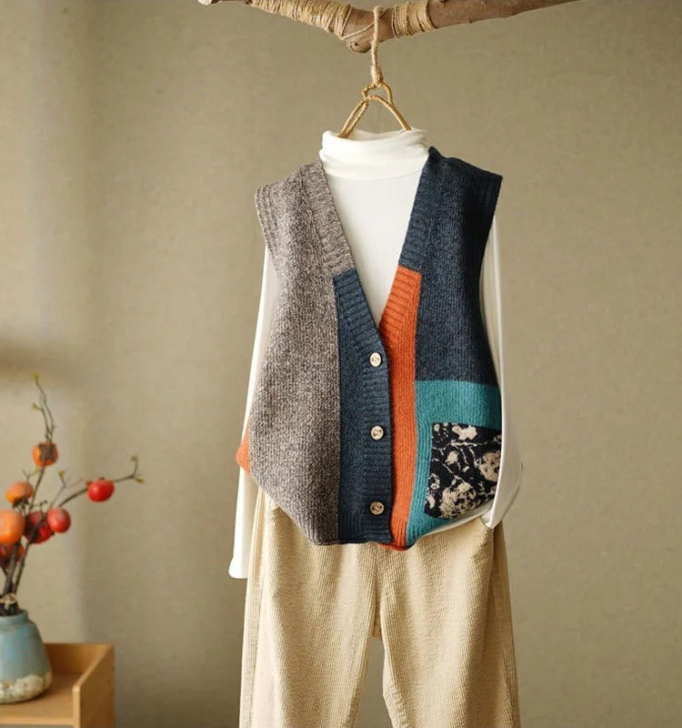 MW | Strickweste im Colorblock-Desig