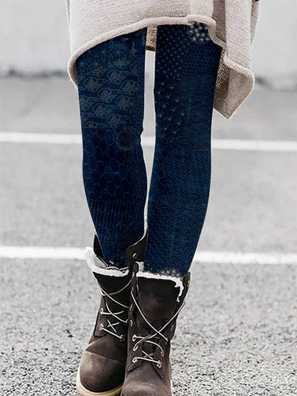 Comstylish Japanese Traditional Sashiko Art Comfy Leggings