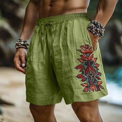 Vintage Vacation Bohemian Linen Ethnic Casual Shorts artswardrobe