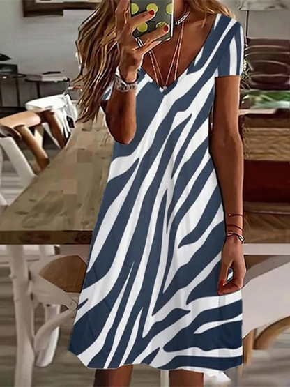 MW | Women's Sundress Midi-Kleid kurze Ärmel Floral Print Sommer lässig V Hals lose Kleider Plus Größe 2024 Weibliche Kleidung Vestidos