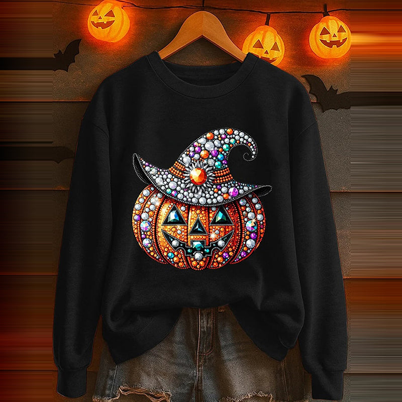 Women's Halloween Pumpkin Crew Neck Long Sleeve Sweatshirt artswardrobe