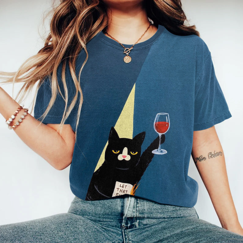 Let That Shit Go Cat Print Crew Neck T-Shirt elevenforest