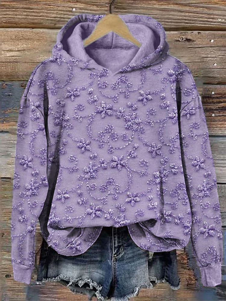 Comstylish Classy Glitter Floral Embroidered Lace Cozy Hoodie