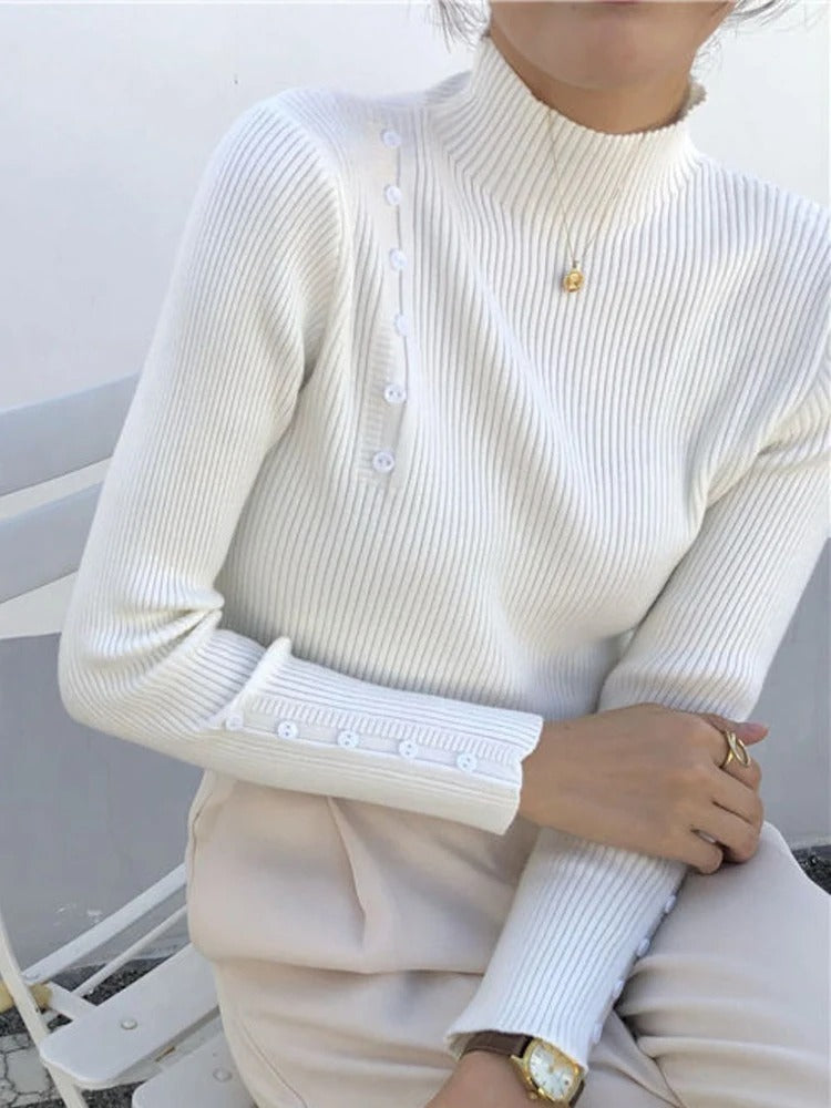 MW | MW – Eleganter Pullover mit Zierknöpfen und Stehkragen
