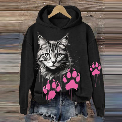 Women's Cute Cat Printed Hooded Sweatshirt elevenforest
