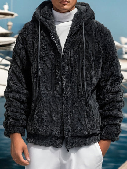 Men's Solid Color Warm Hooded Fleece Jacket elevenforest