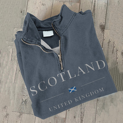 Comstylish Vintage Scotland Travel Print Zipper V Neck Casual Sweatshirt