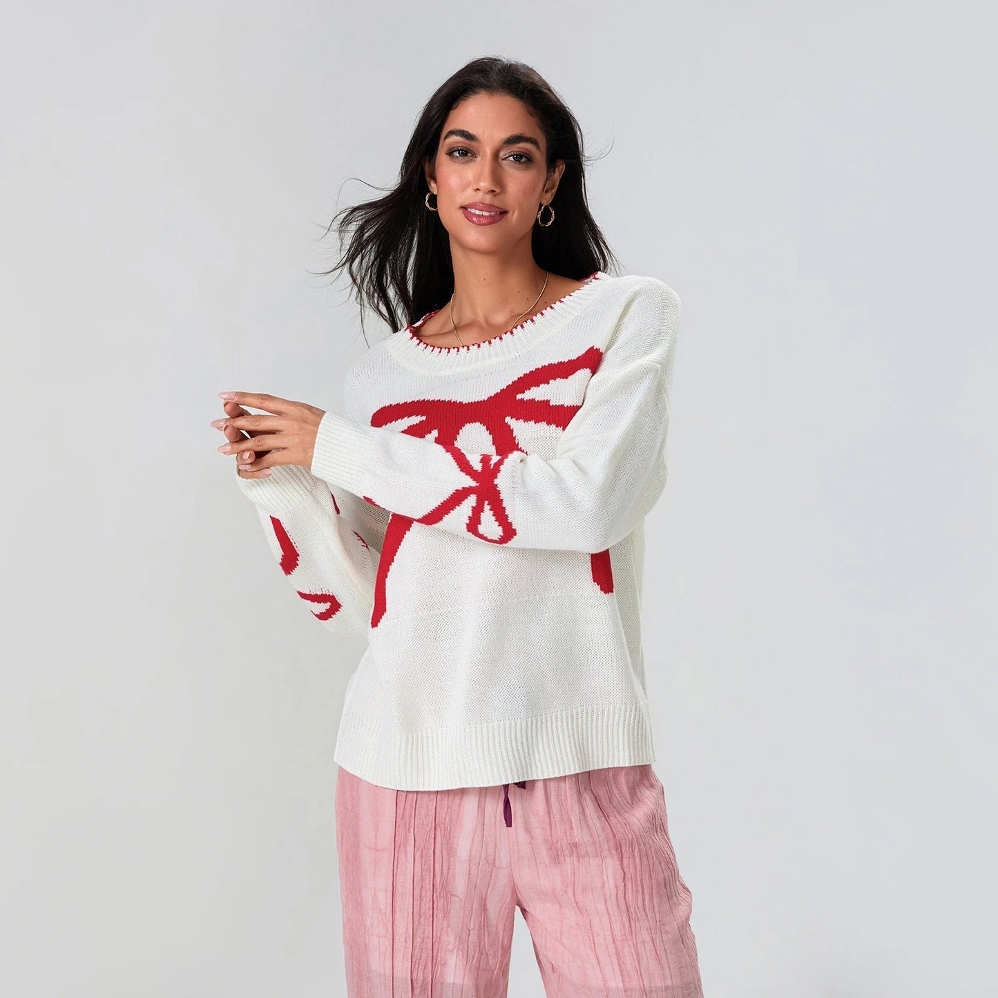 MW | MW – Festlicher Strickpullover mit Schleifen-Design