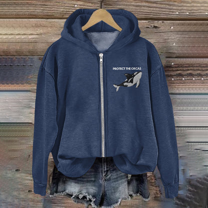 Comstylish Protect The Orcas Pattern Zip Up Hoodie