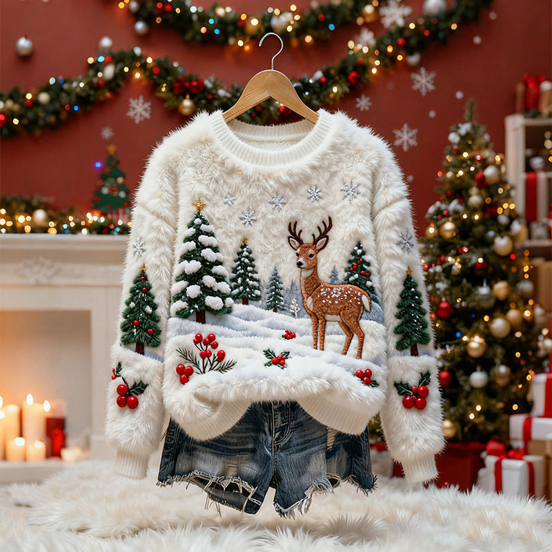 Baumwollpullover mit Weihnachtsrentier